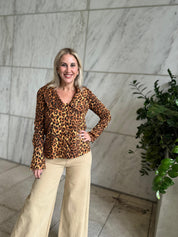 V Collar Neck Animal Print Top