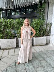 Sleeveless Peplum Top & Tiered Pants