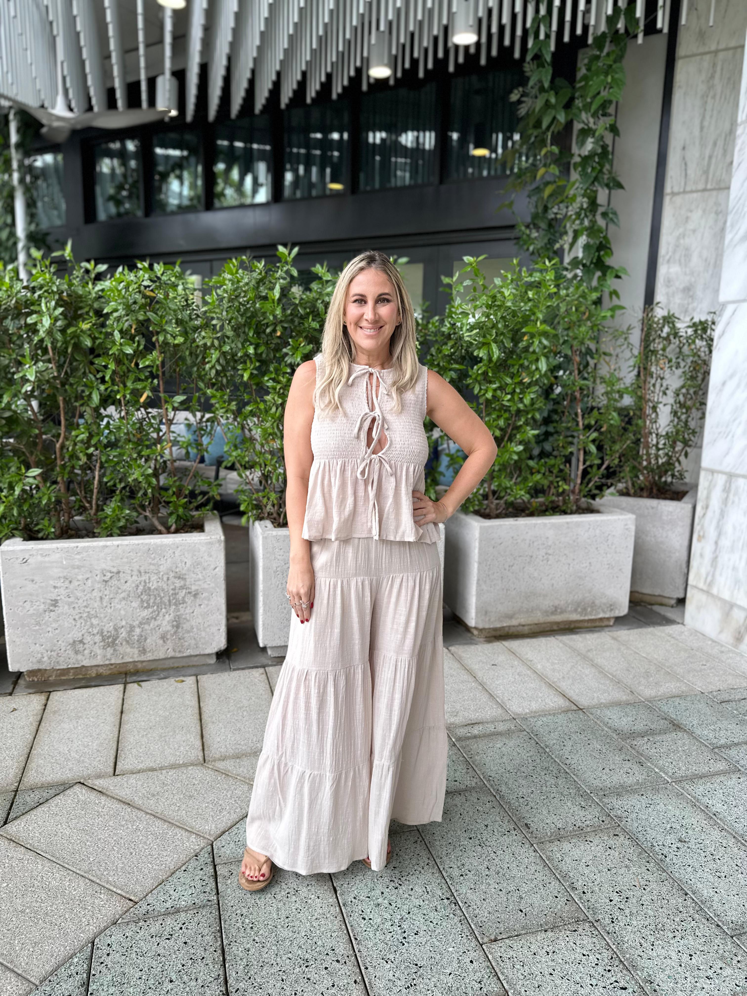 Sleeveless Peplum Top & Tiered Pants