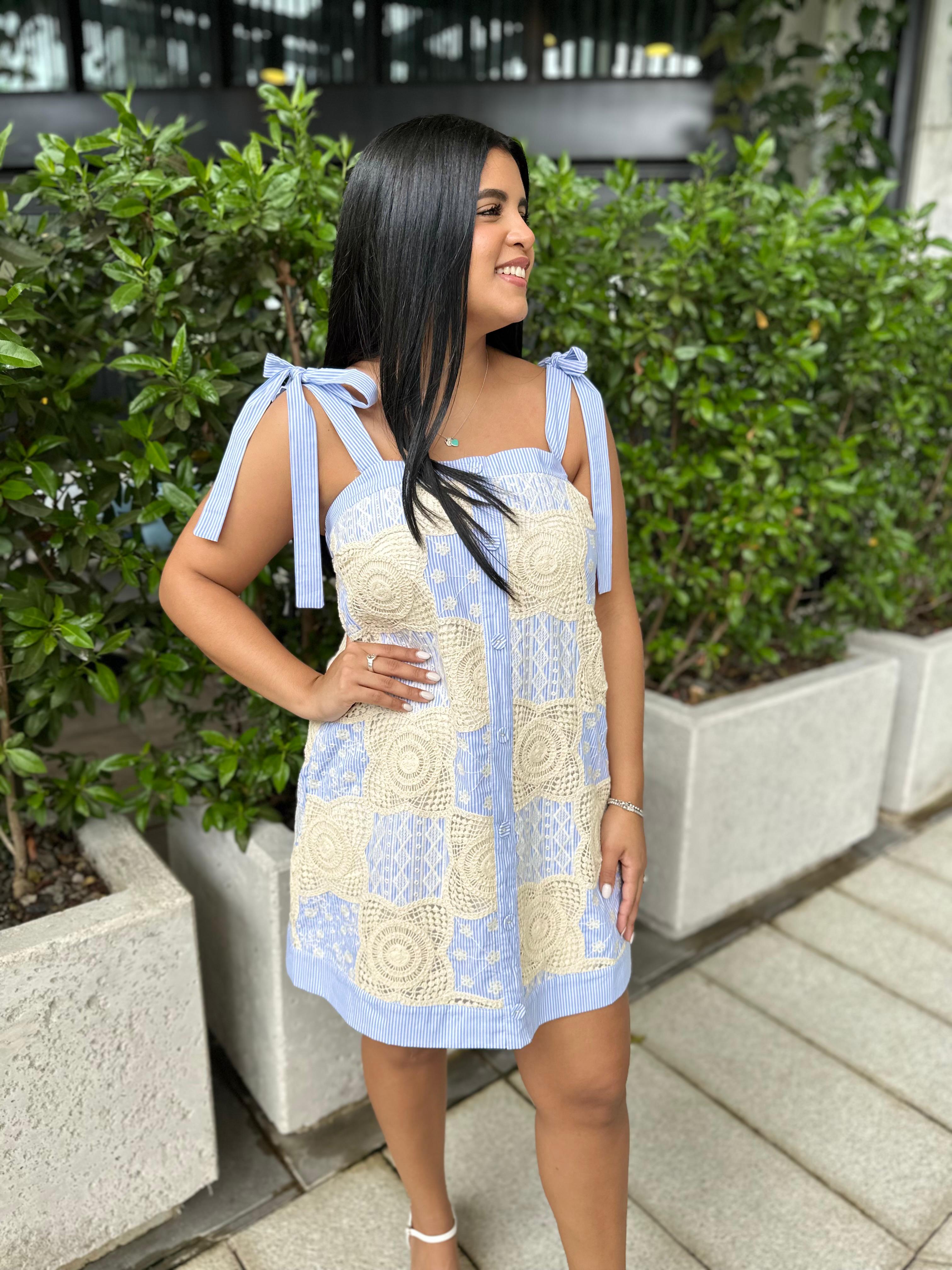 Crochet Striped Mini Dress
