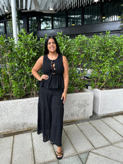 Sleeveless Peplum Top & Tiered Pants