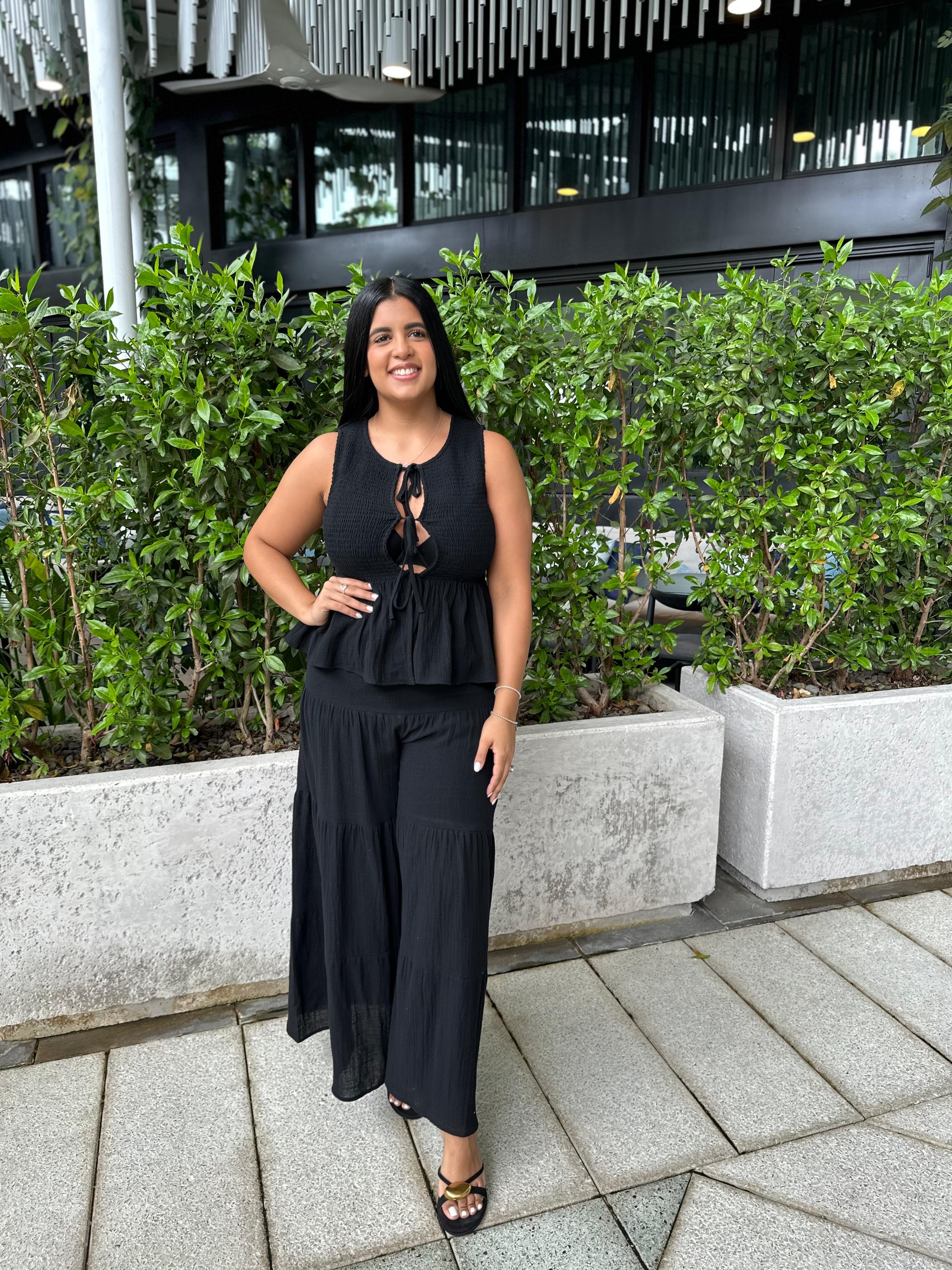 Sleeveless Peplum Top & Tiered Pants