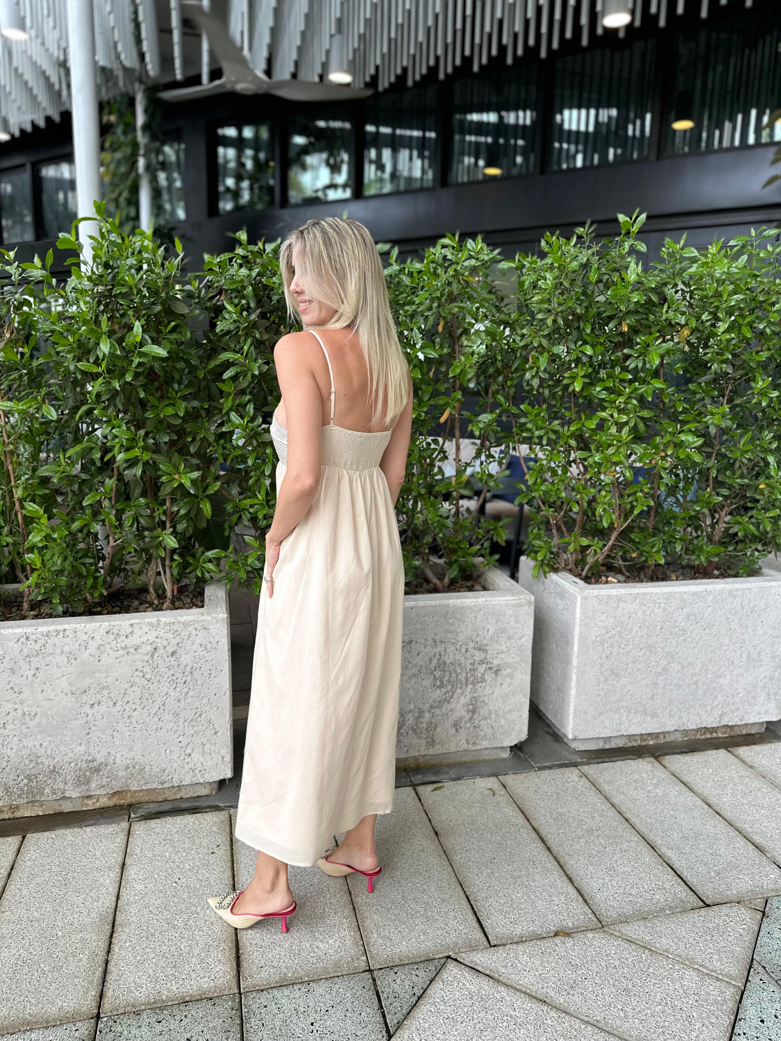 Stitch Bustier Linen Midi Dress