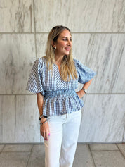 Checkered Puff Sleeve Blouse