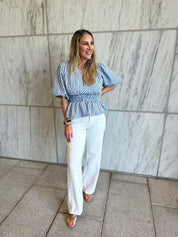 Checkered Puff Sleeve Blouse