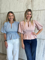 Checkered Puff Sleeve Blouse