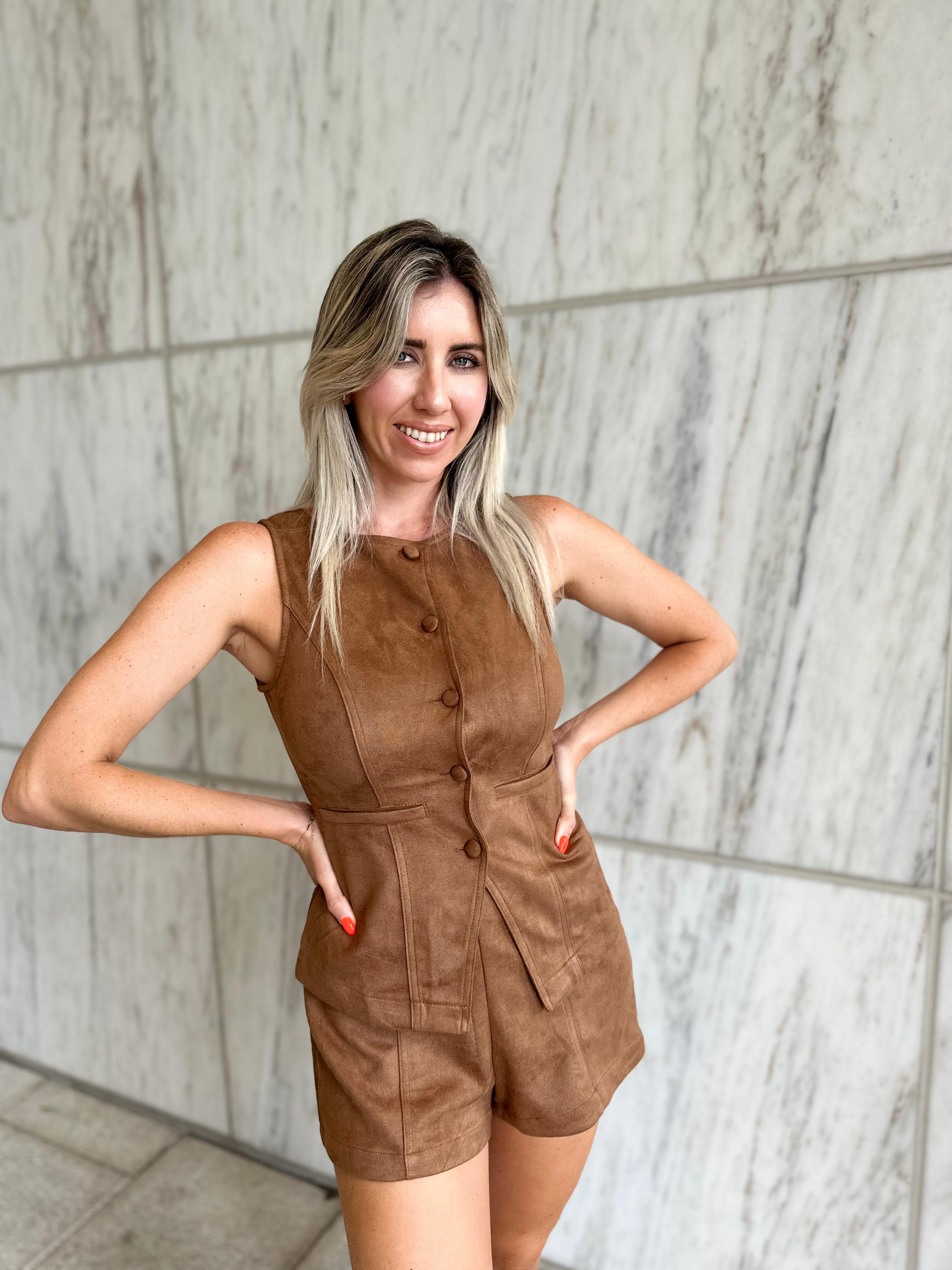 Suede Vest & Shorts Set