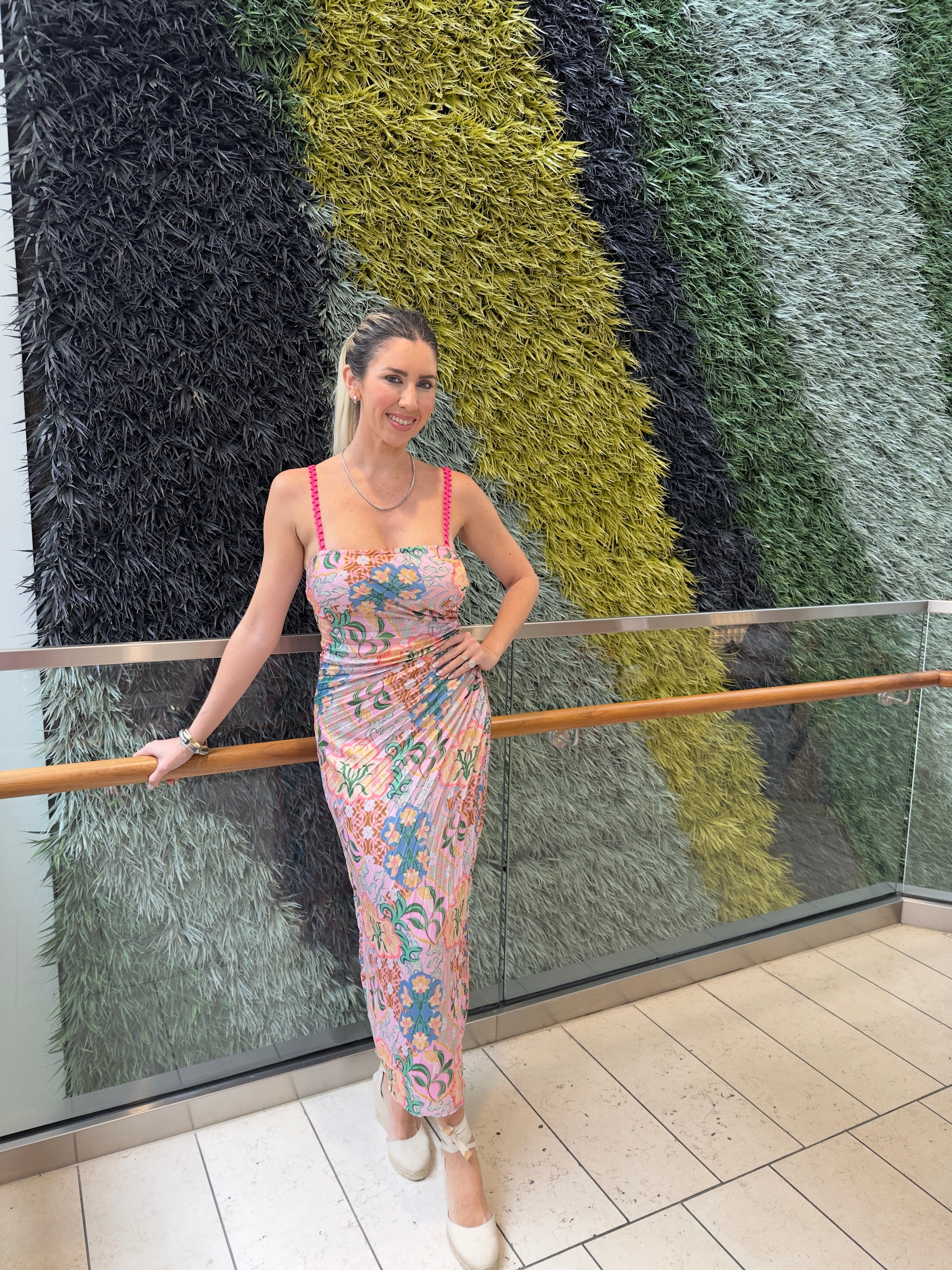 Printed Pleated Midi Dress