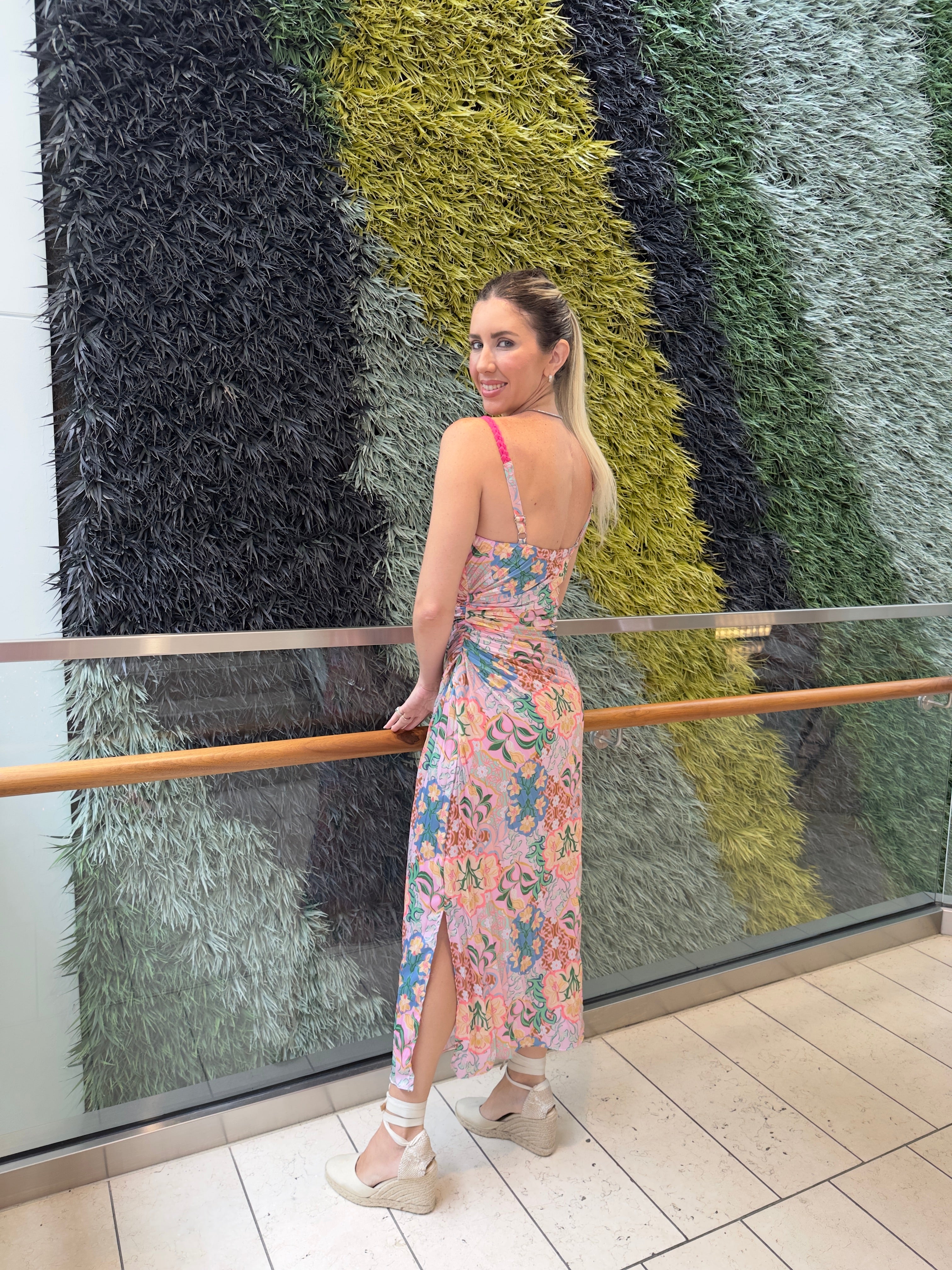 Printed Pleated Midi Dress