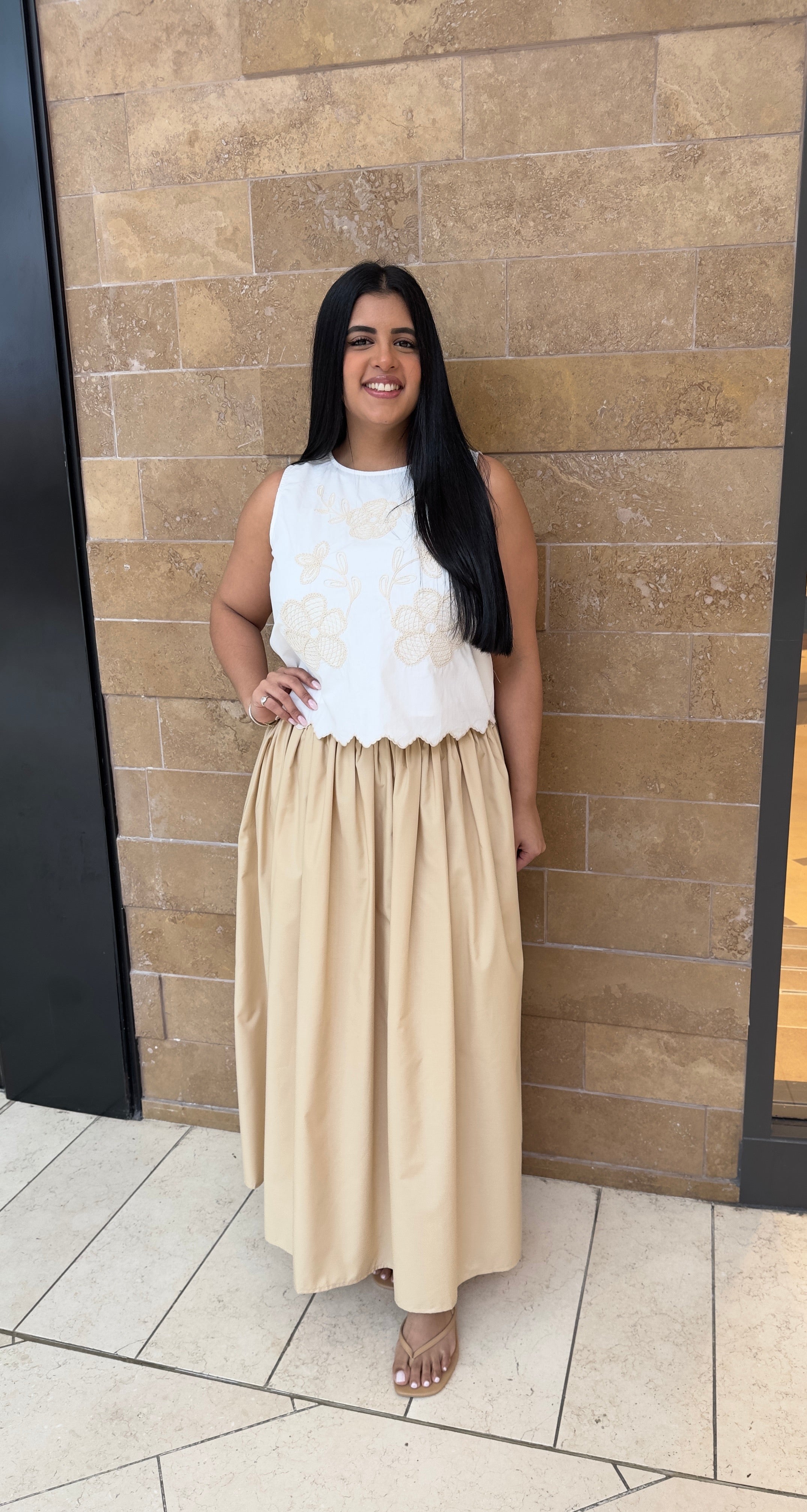 Shrried Detail Midi Skirt