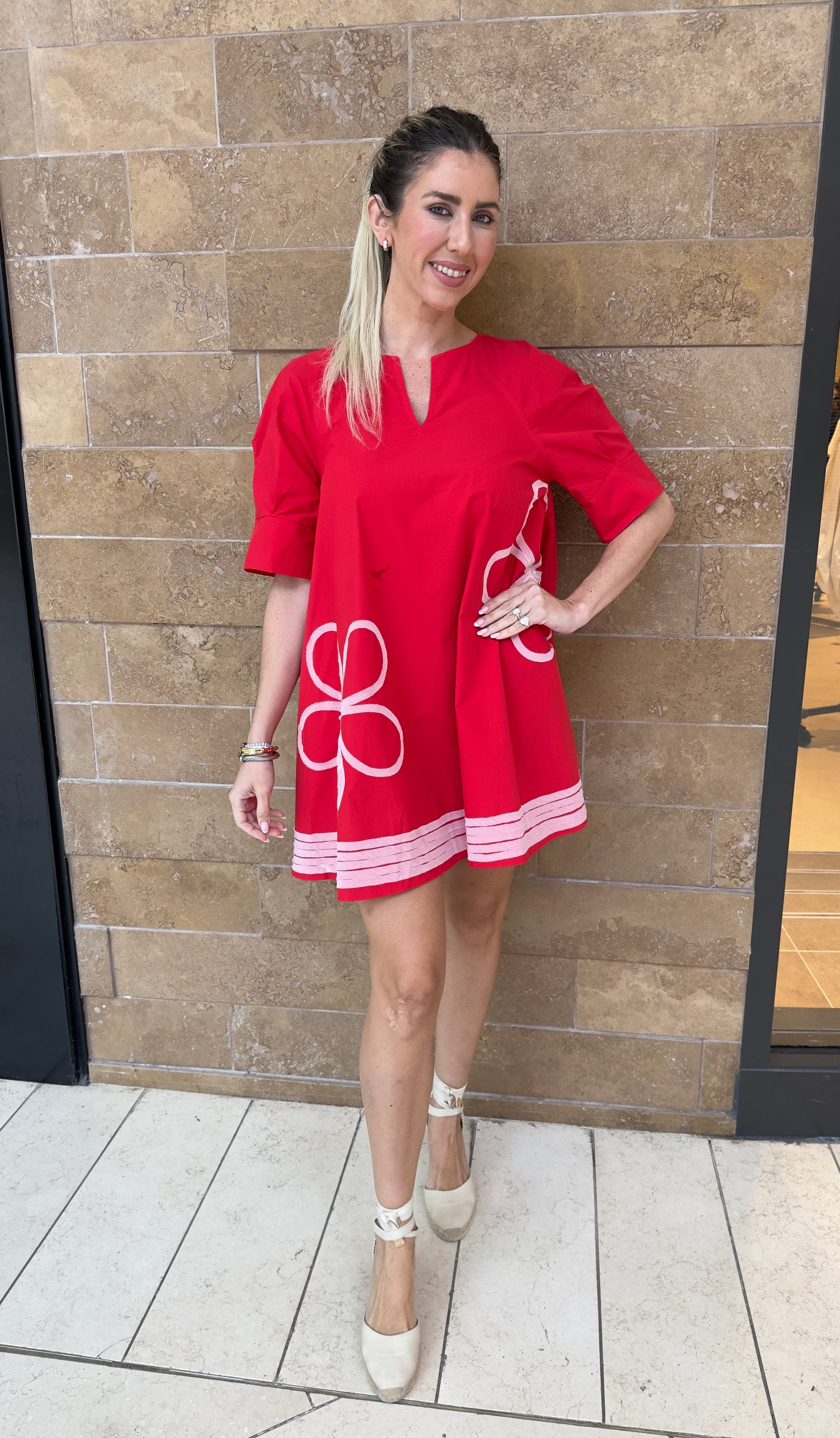 Contrast Flower Detail Poplin Mini Dress