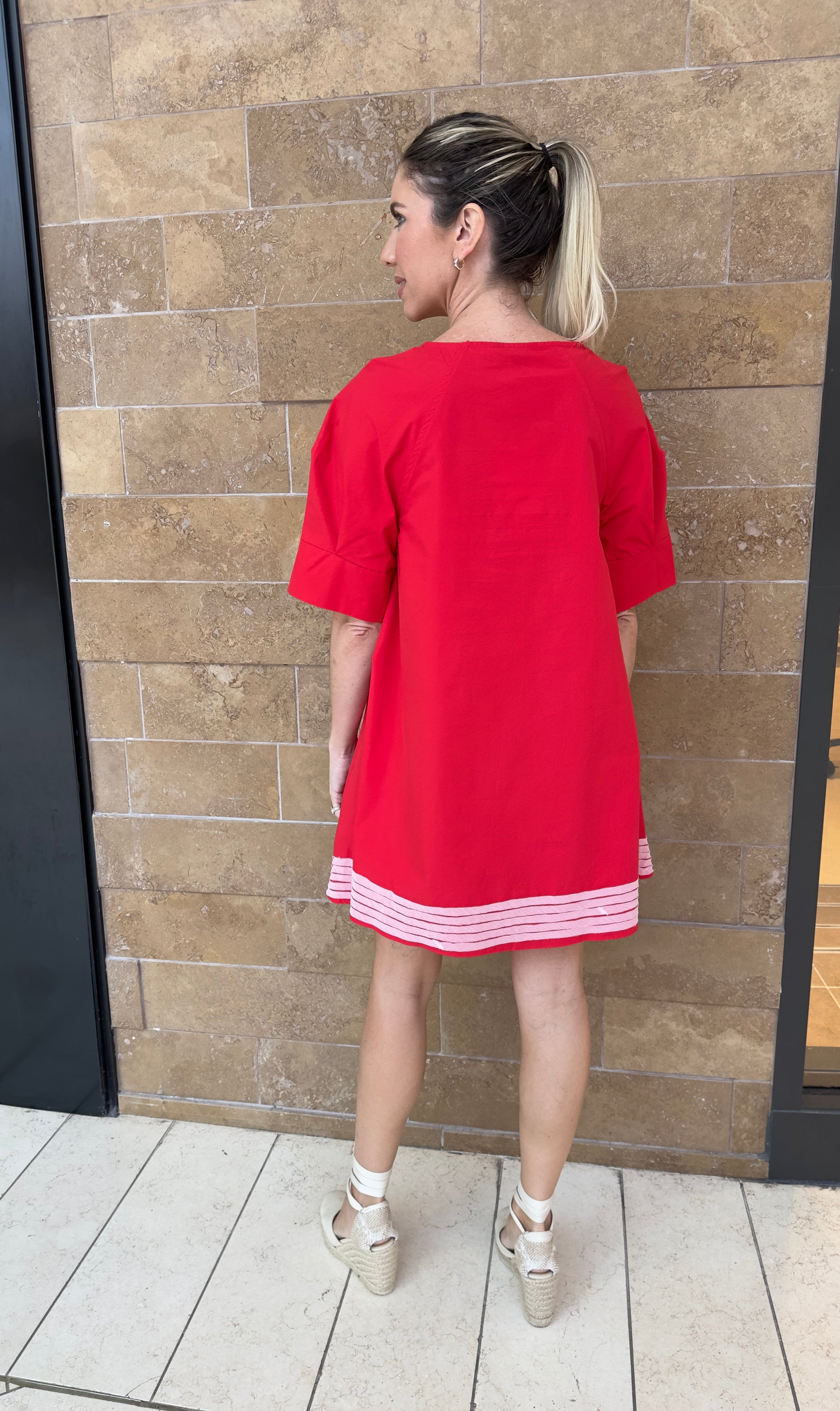 Contrast Flower Detail Poplin Mini Dress