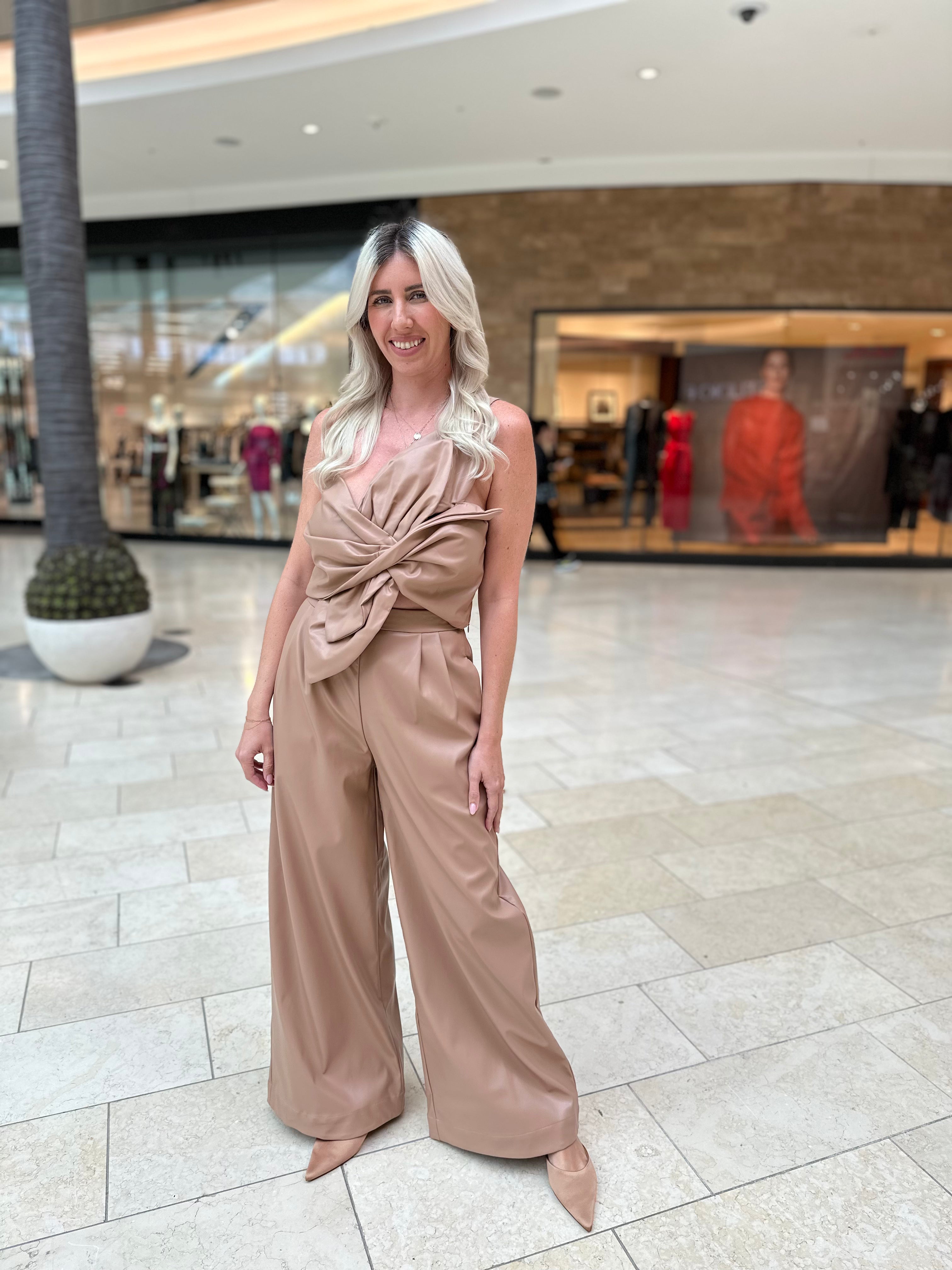 Pleat Detail Faux Leather Pant