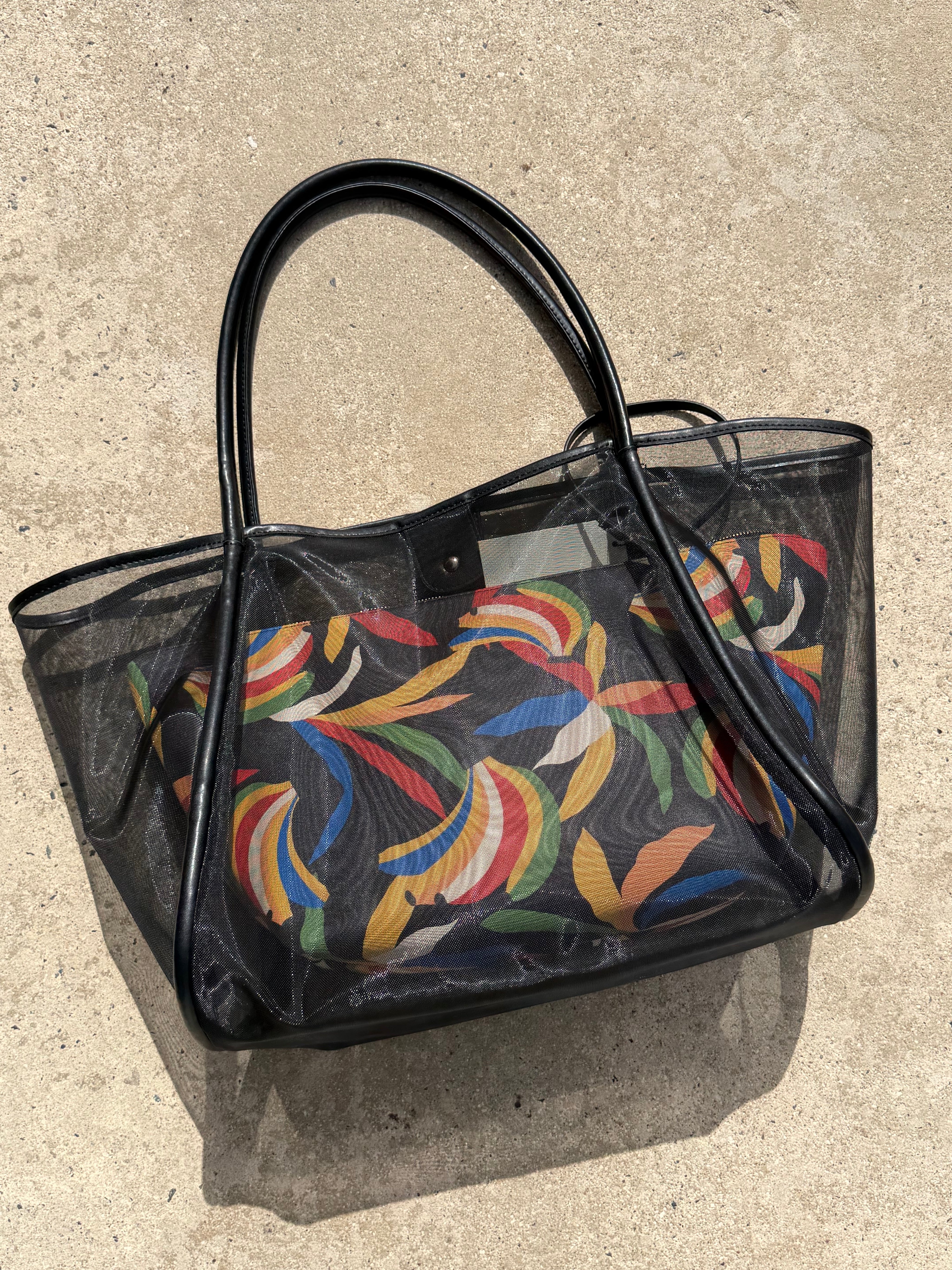 Black Banana Mesh Tote Bag With Pouch