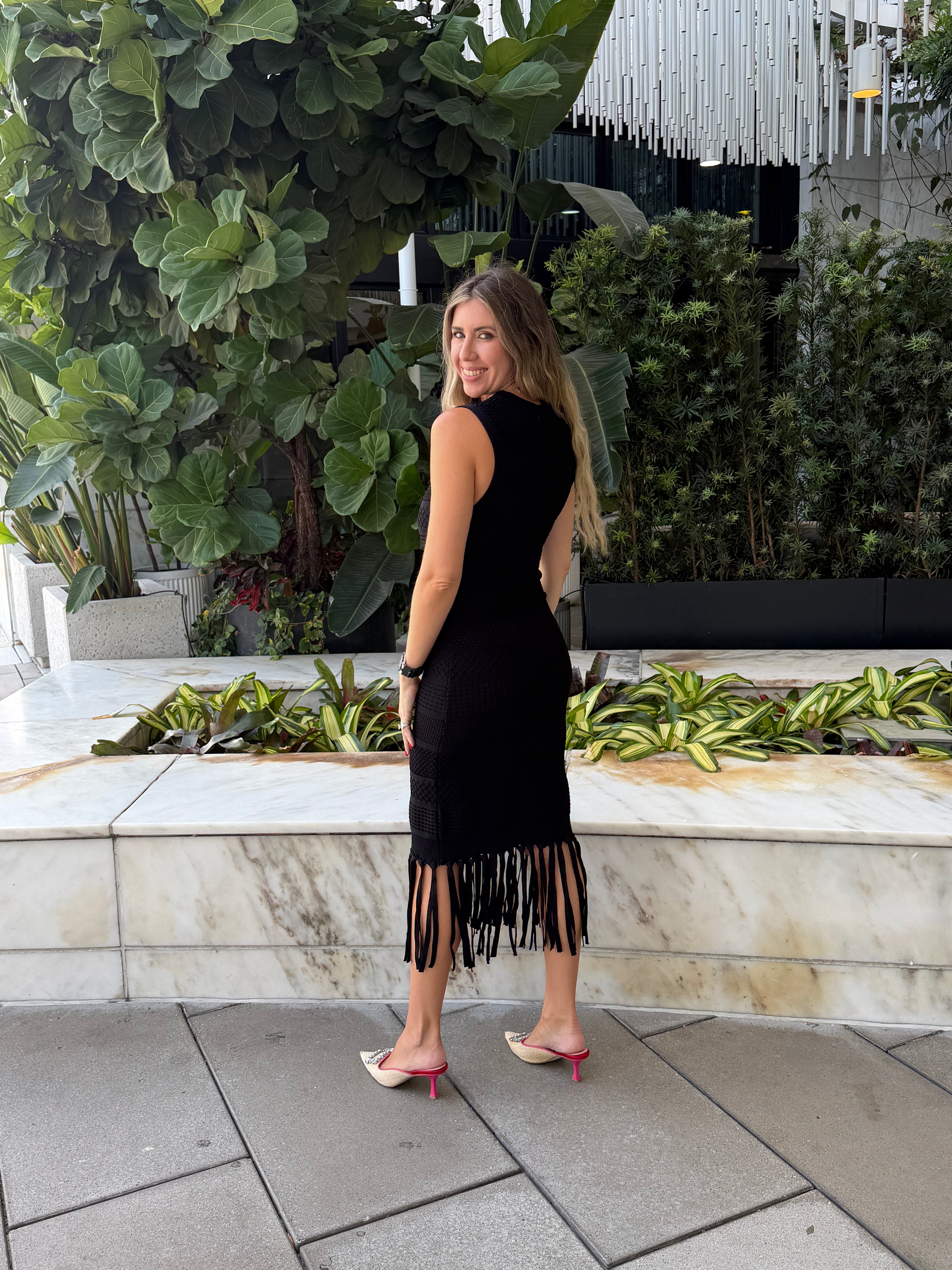 Knit Fringe Midi Dress