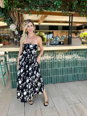 Strapless Flare Midi Dress