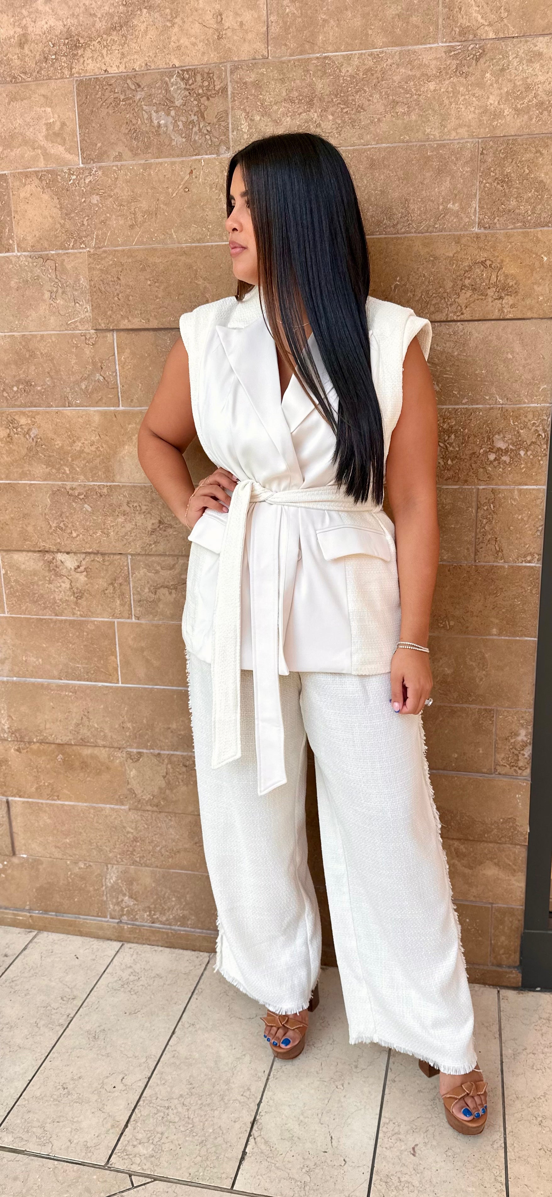 Sleeveless Belted Blazer