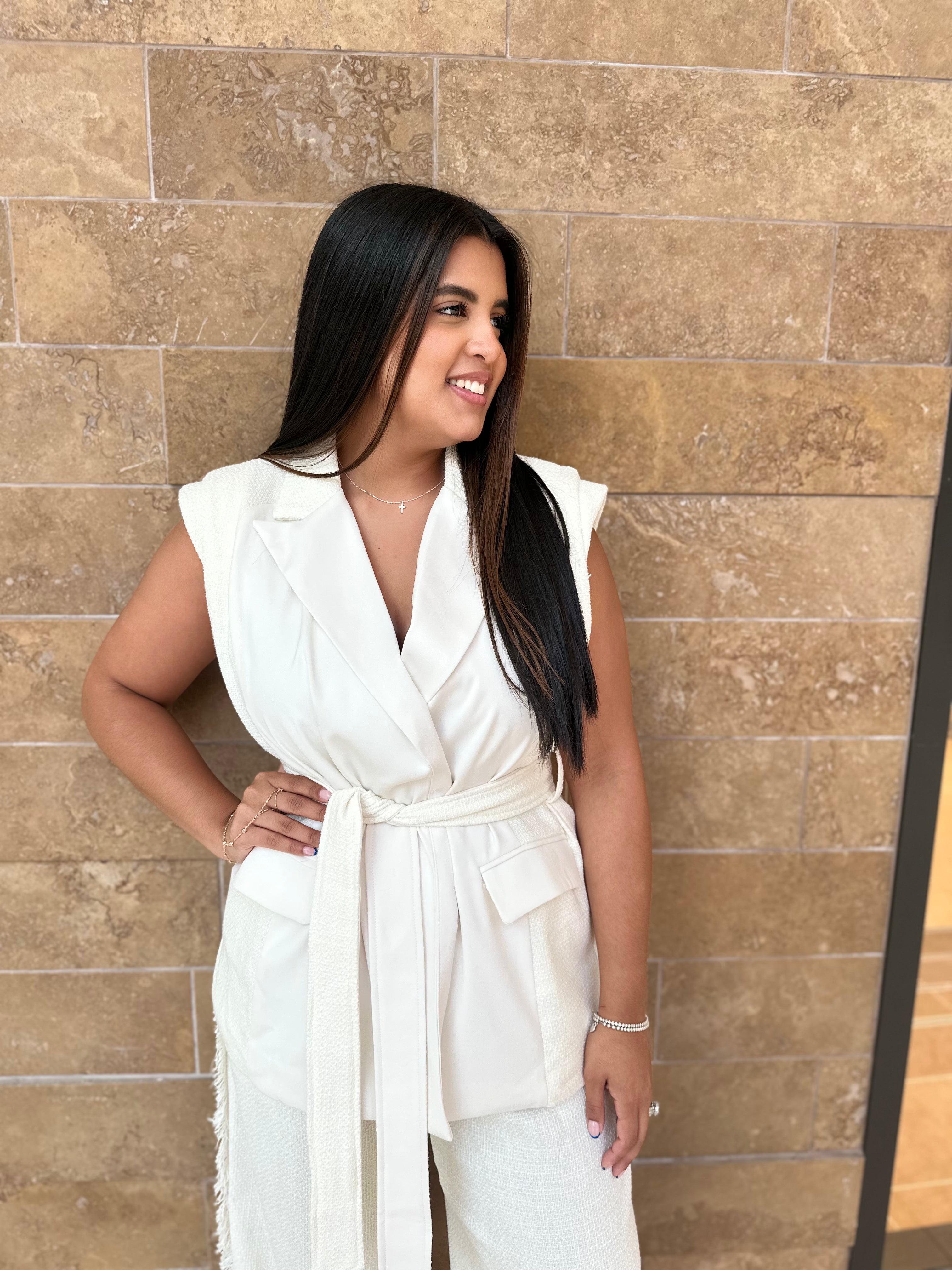 Sleeveless Belted Blazer