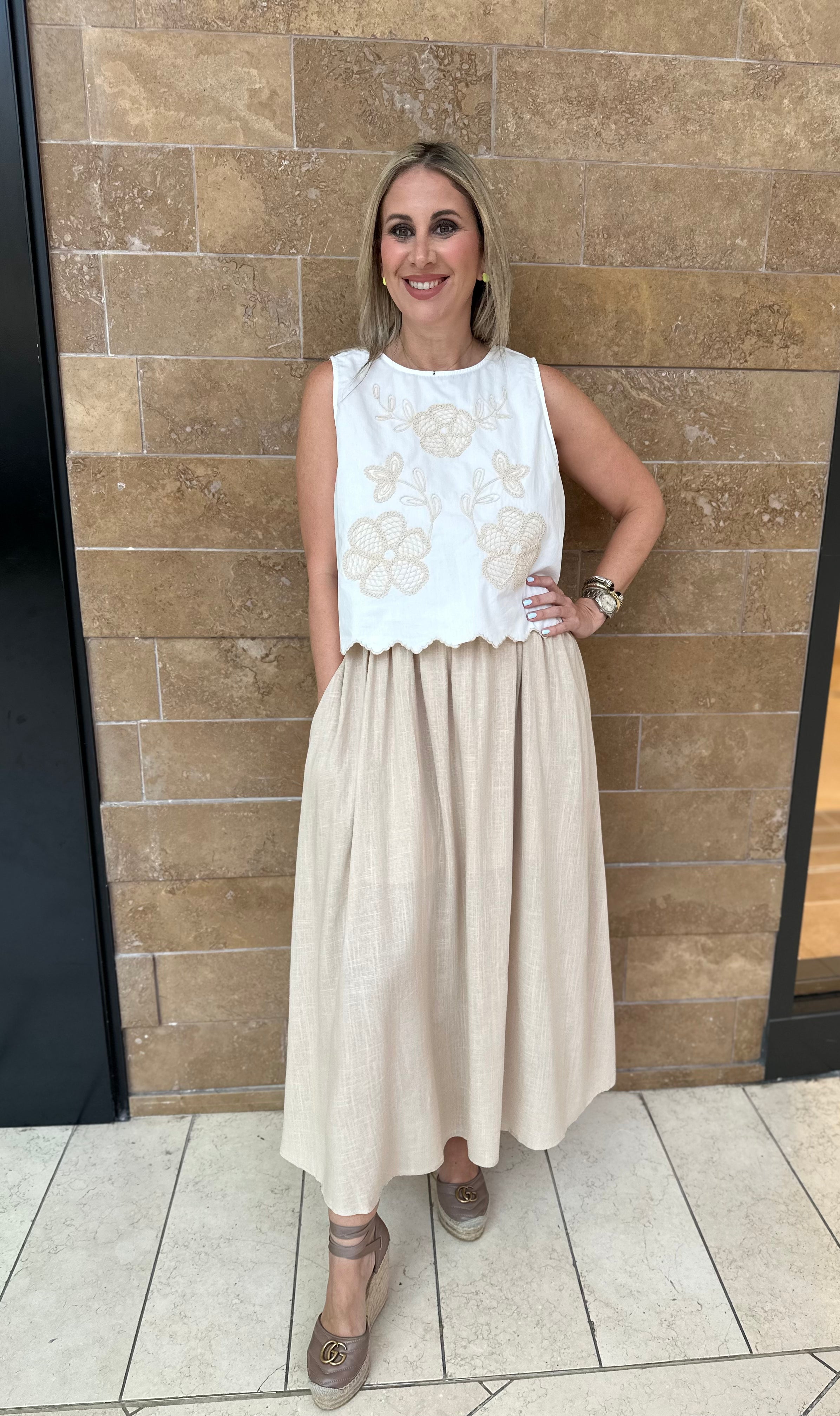 Embroidered Sleeveless Linen Maxi Dress