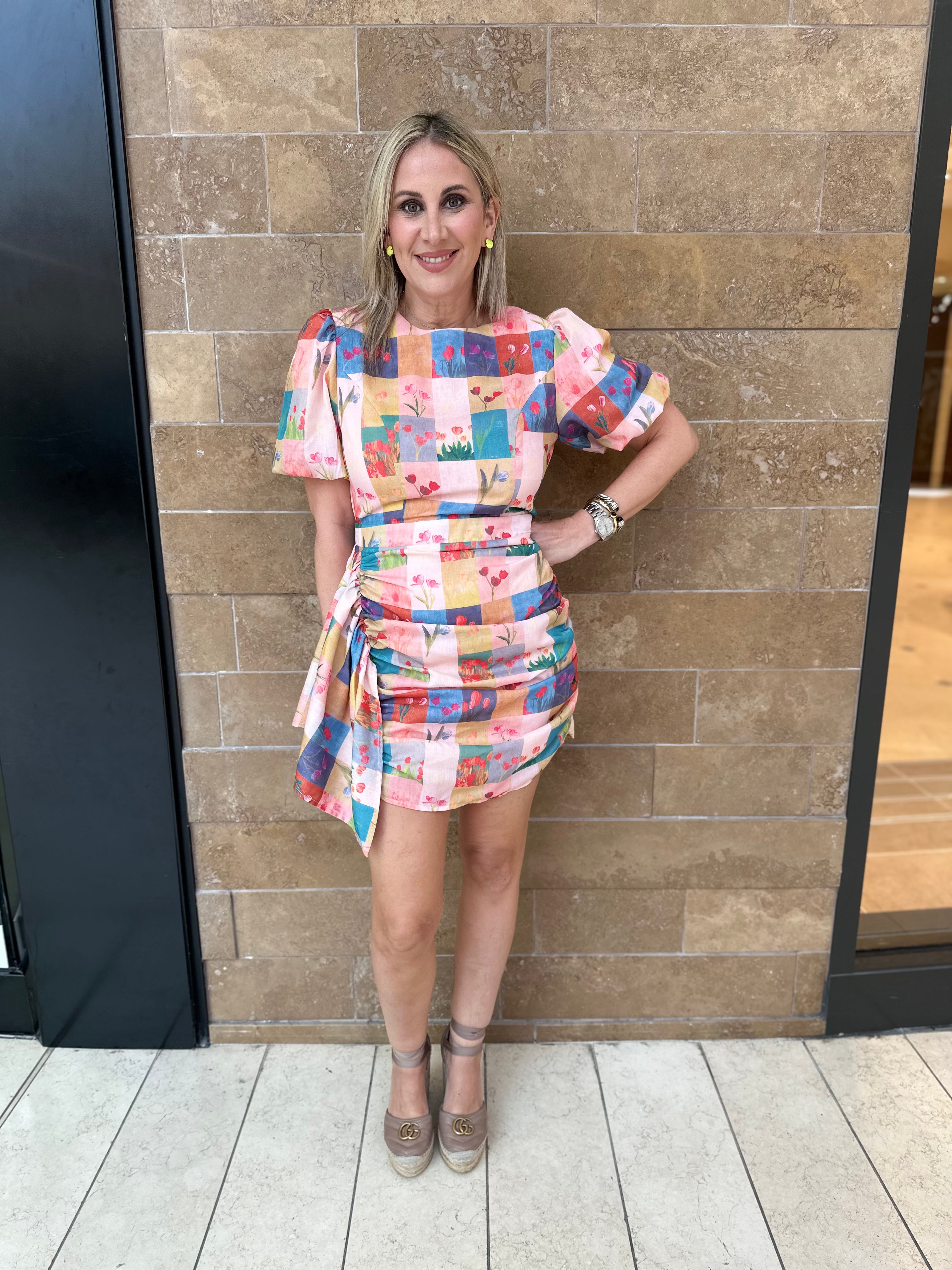 Ruched Puff Sleeves Mini Dress