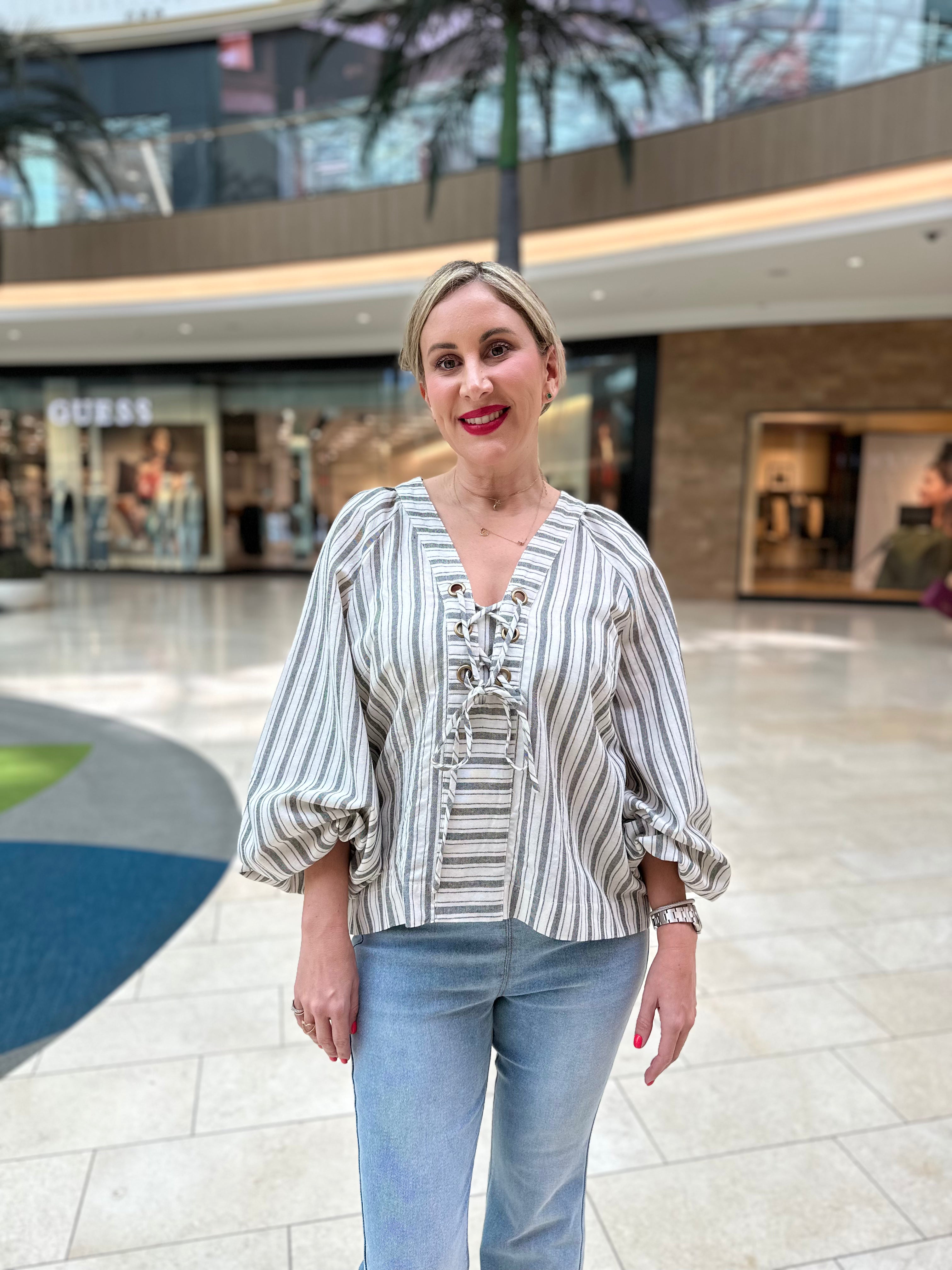 Stripe Linen Long Sleeve Top