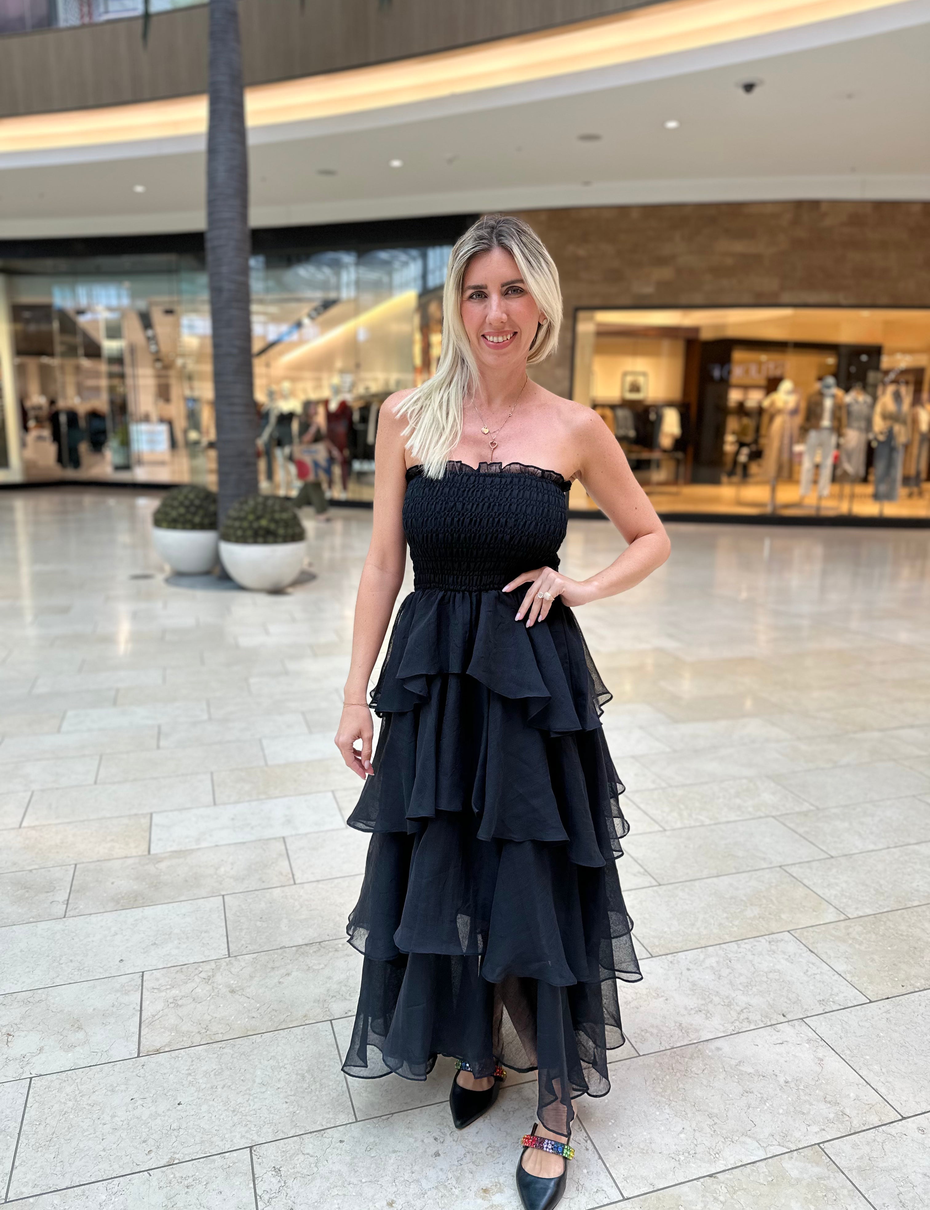 Strapless Layered Ruffle Dress