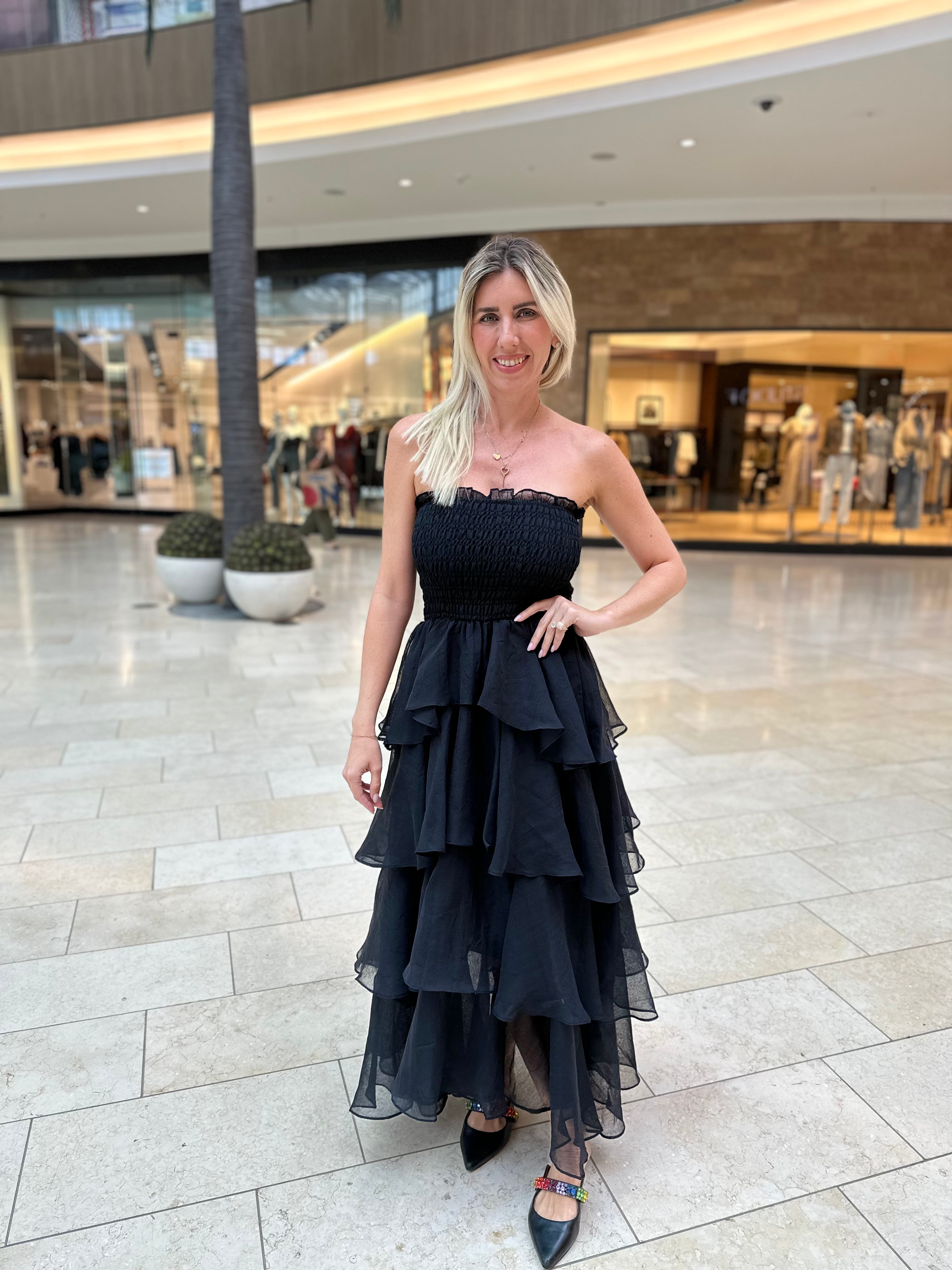 Strapless Layered Ruffle Dress