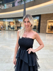 Strapless Layered Ruffle Dress