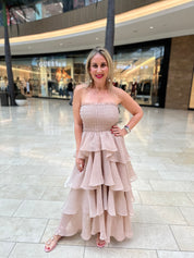 Strapless Layered Ruffle Dress