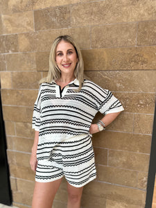 Striped Short Slv. Top & Shorts Set