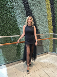 Mesh Polka Skirt Long Dress