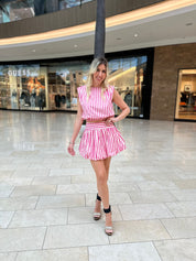 Striped Shoulder Pad Top & Skort