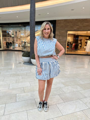 Striped Shoulder Pad Top & Skort