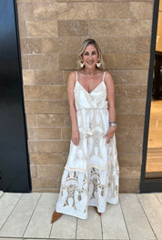 V-Neck Crochet Maxi Dress