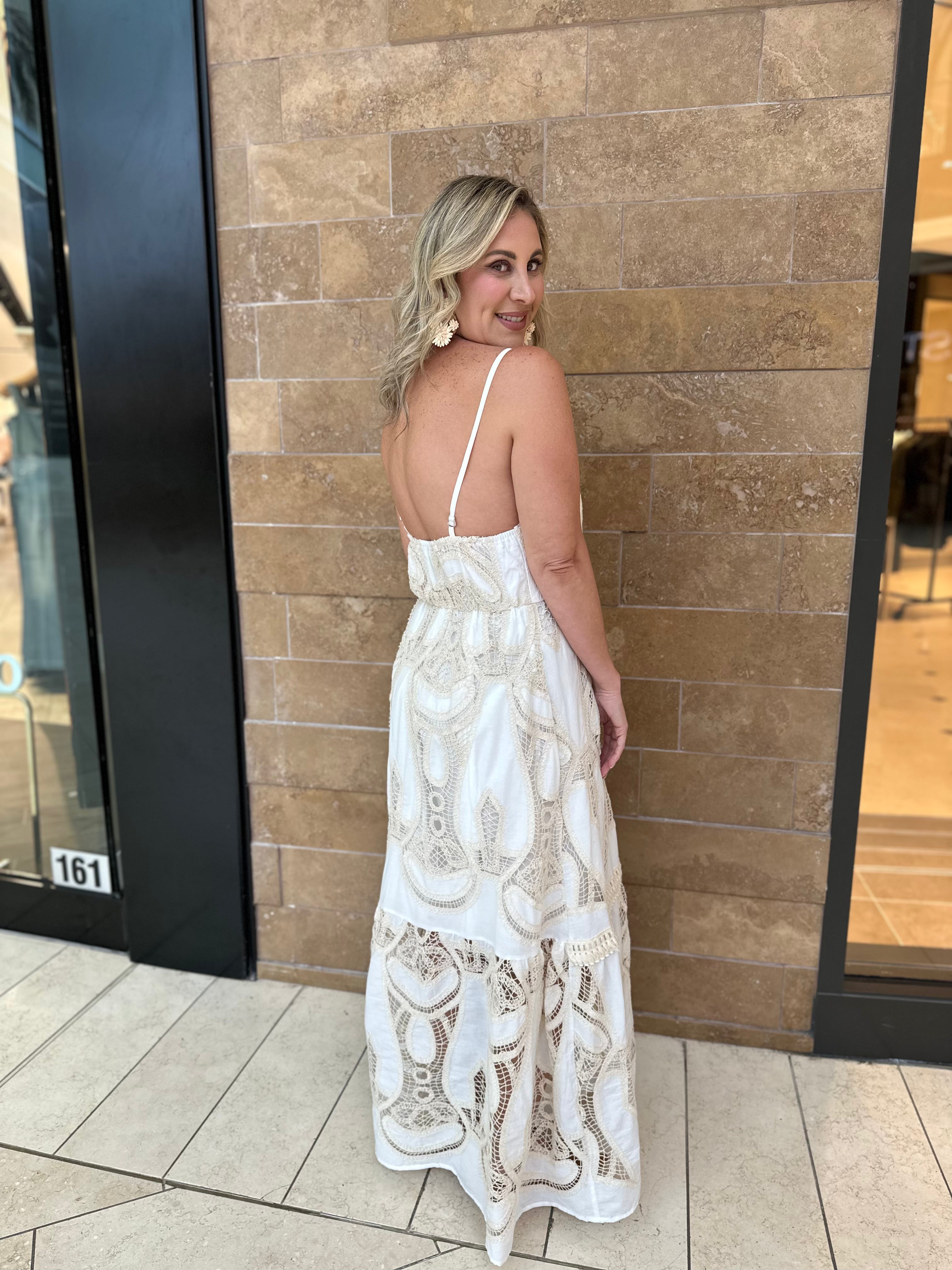 V-Neck Crochet Maxi Dress