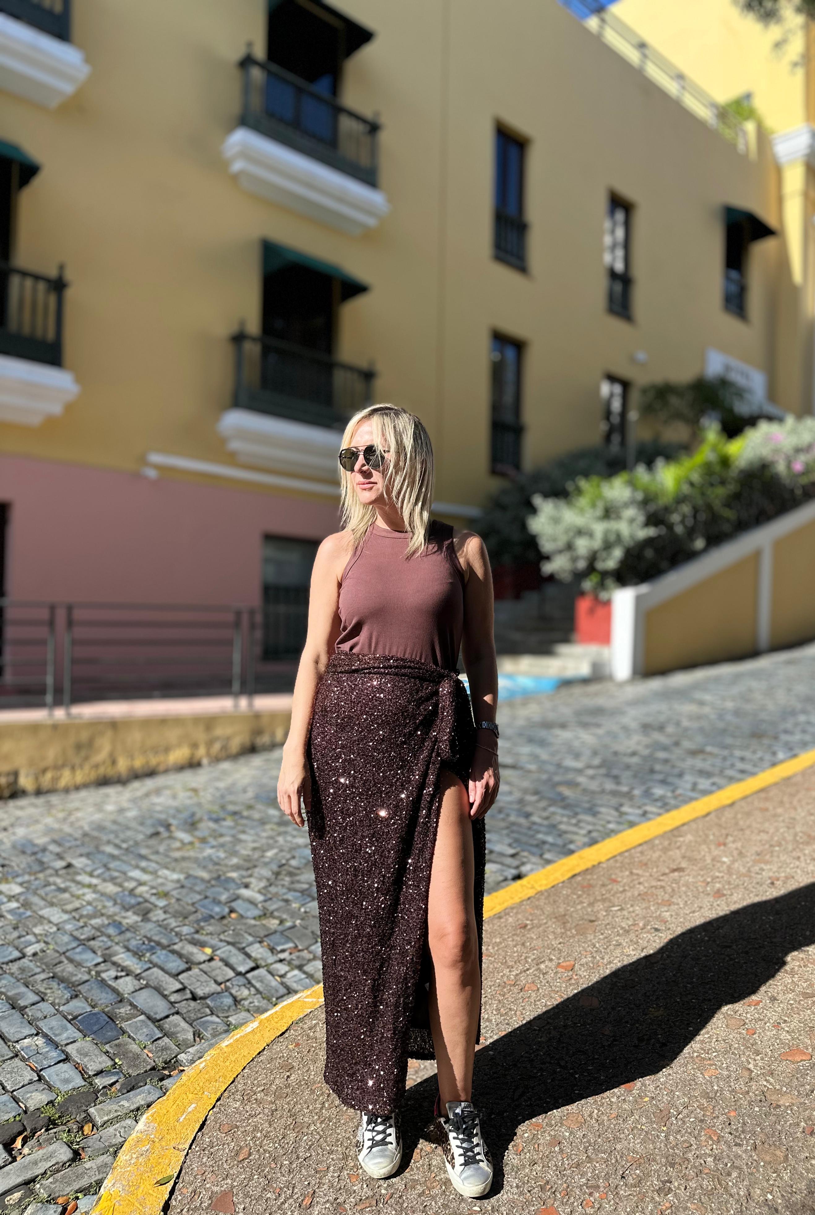 Chocolate Sequin Jaspre Skirt