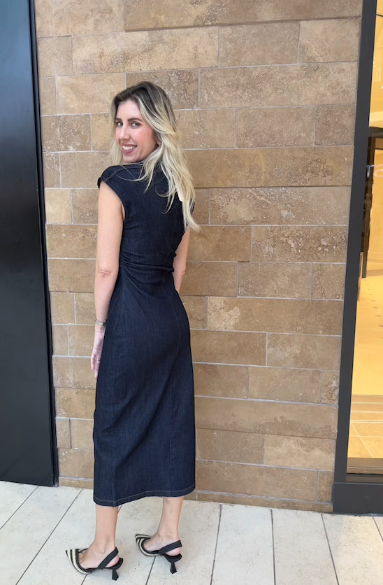 Stretch Denim Midi Dress