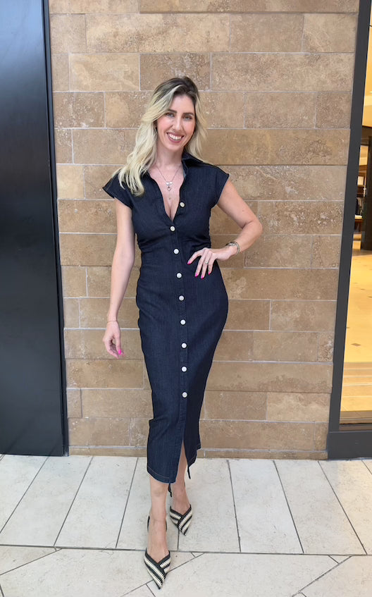Stretch Denim Midi Dress