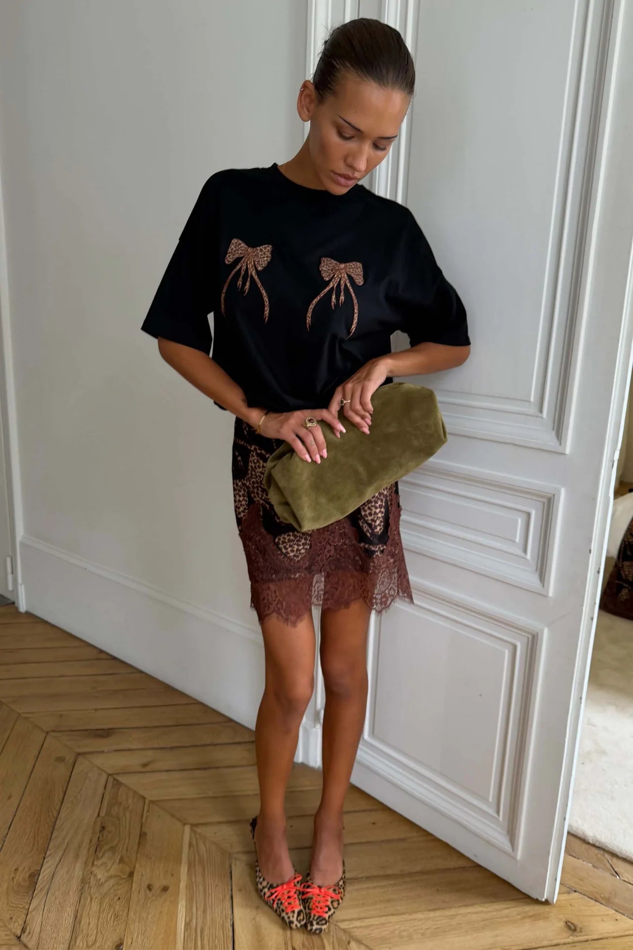 Black Leopard Bow T-Shirt