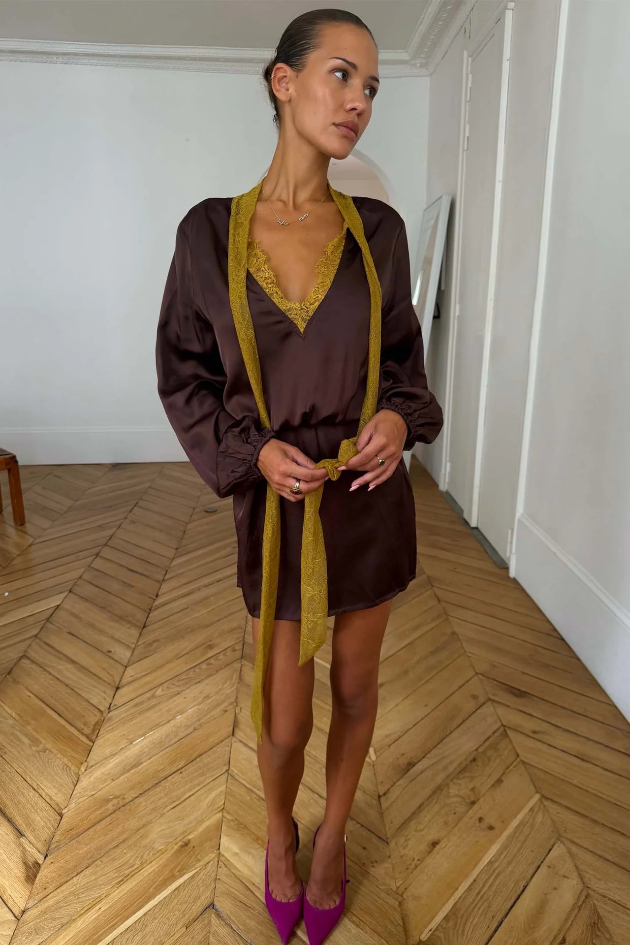 Chocolate Batwing Mini Dress