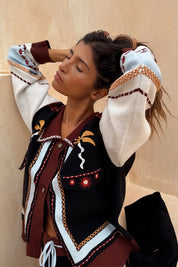 Geometric Knit Cardigan with Embroidery Detail