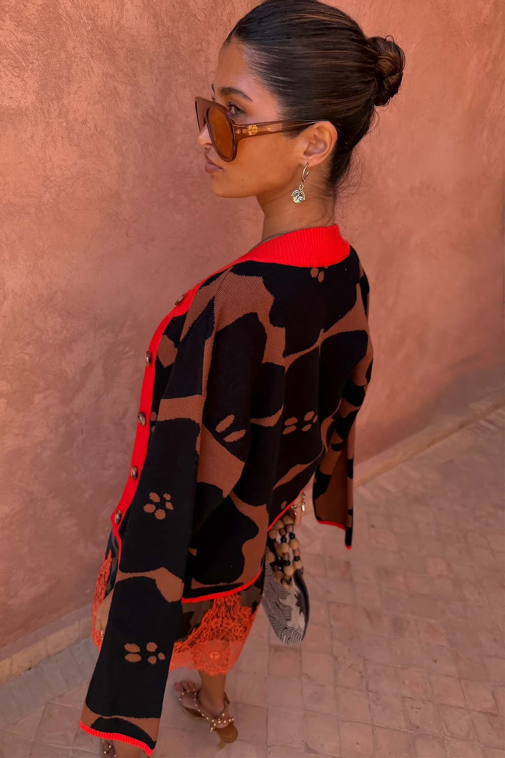 Tan Jaden Floral Jacquard Cardigan