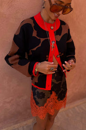 Tan Jaden Floral Jacquard Cardigan