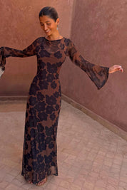 Tan Jaden Floral Mesh Dress