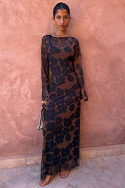 Tan Jaden Floral Mesh Dress