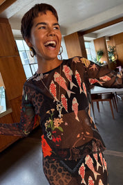 Night Garden Mesh Long Sleeve Top