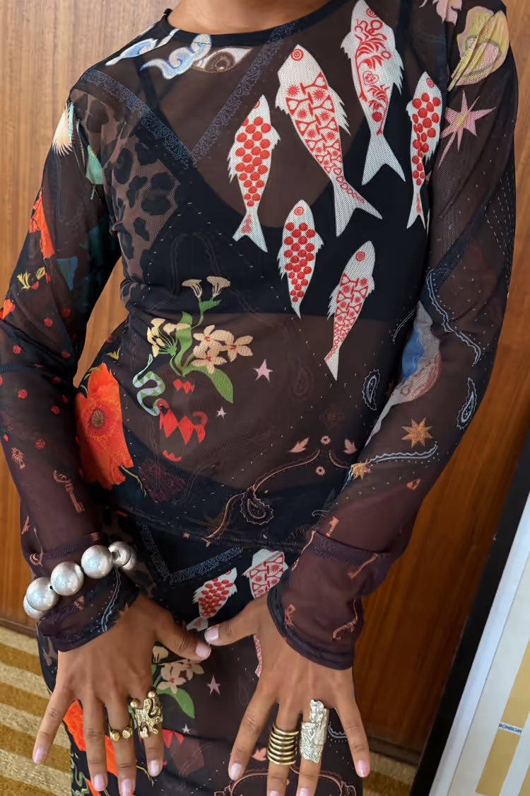 Night Garden Mesh Long Sleeve Top
