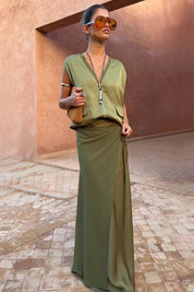 Olive Wrap Jojo Midi Skirt