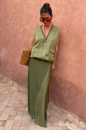 Olive Bubble Zip Vest