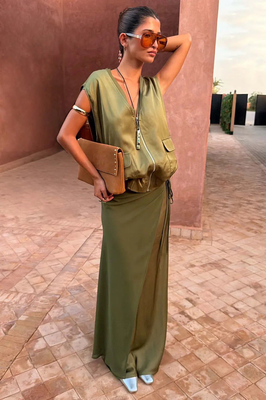 Olive Wrap Jojo Midi Skirt